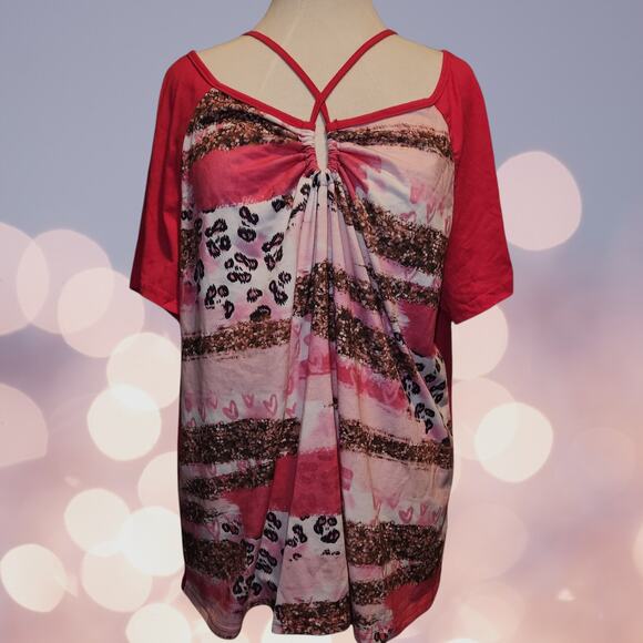 Shein Curve Shirt - Size 2X - Pink Animal Print with Sequins - Picture 1 of 7